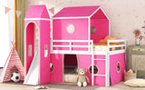 Full Size Bunk Bed with Slide Pink Tent and Tower - Pink - Home Elegance USA