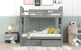 Twin over Twin Wood Bunk Bed with Two Drawers - Gray - Home Elegance USA