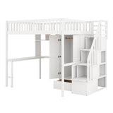 Full size Loft Bed with Bookshelf,Drawers,Desk,and Wardrobe-White - Home Elegance USA