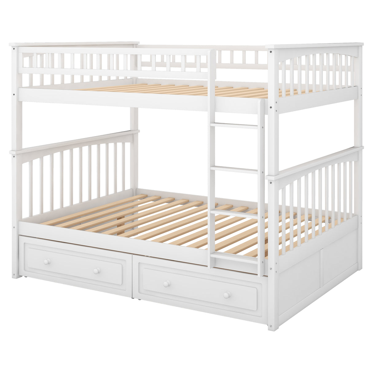 Full over Full Bunk Bed with Drawers, Convertible Beds, White(OLD SKU:SM000241AAK) - Home Elegance USA