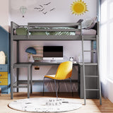 Twin size Loft Bed with Shelves and Desk, Wooden Loft Bed with Desk - Gray(OLD SKU:LT000537AAE) - Home Elegance USA