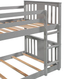 Twin Over Twin Bunk Bed with Slide and Ladder, Gray (Old SKU：LP000108AAE) - Home Elegance USA