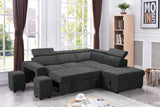 Henrik Dark Gray Sleeper Sectional Sofa with Storage Ottoman and 2 Stools - Home Elegance USA