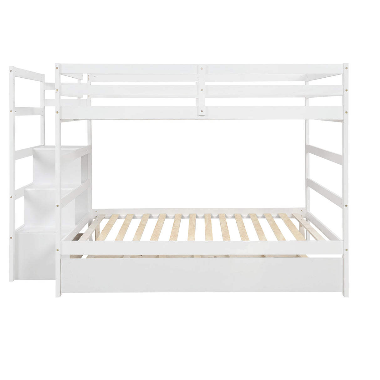 Full over Full Bunk Bed with Twin Size Trundle (White)(OLD SKU :LP000033AAK) - Home Elegance USA