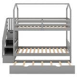 Multifunctional Twin over Twin House Bunk Bed with Staircase and Storage Space,Gray - Home Elegance USA