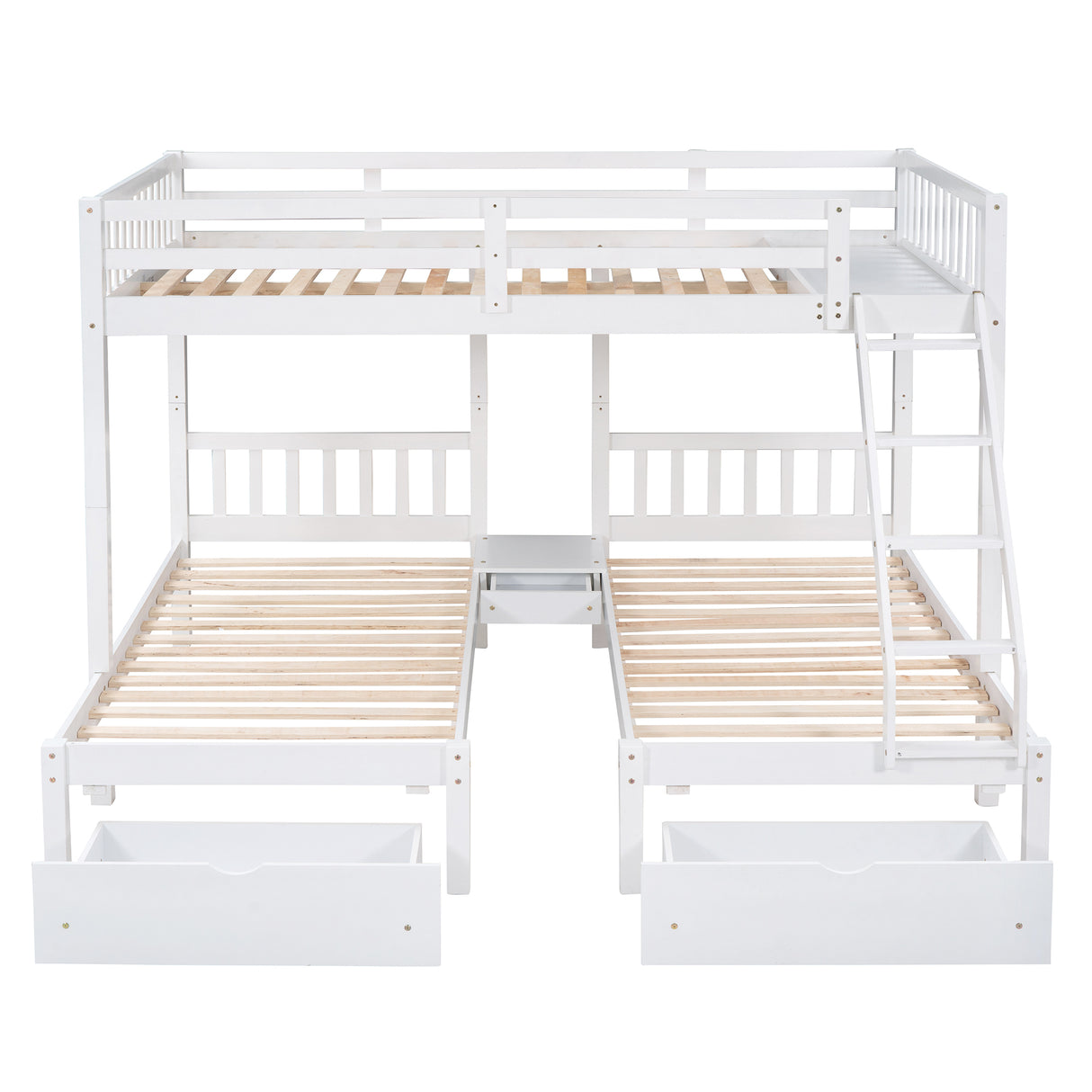 Full Over Twin & Twin Bunk Bed, Wood Triple Bunk Bed with Drawers and Guardrails, White (OLD SKU: LP000143AAK) - Home Elegance USA