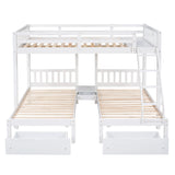 Full Over Twin & Twin Bunk Bed, Wood Triple Bunk Bed with Drawers and Guardrails, White (OLD SKU: LP000143AAK) - Home Elegance USA