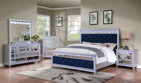 Mairead - 4 Piece Queen Bedroom Set - Silver / Navy - Home Elegance USA