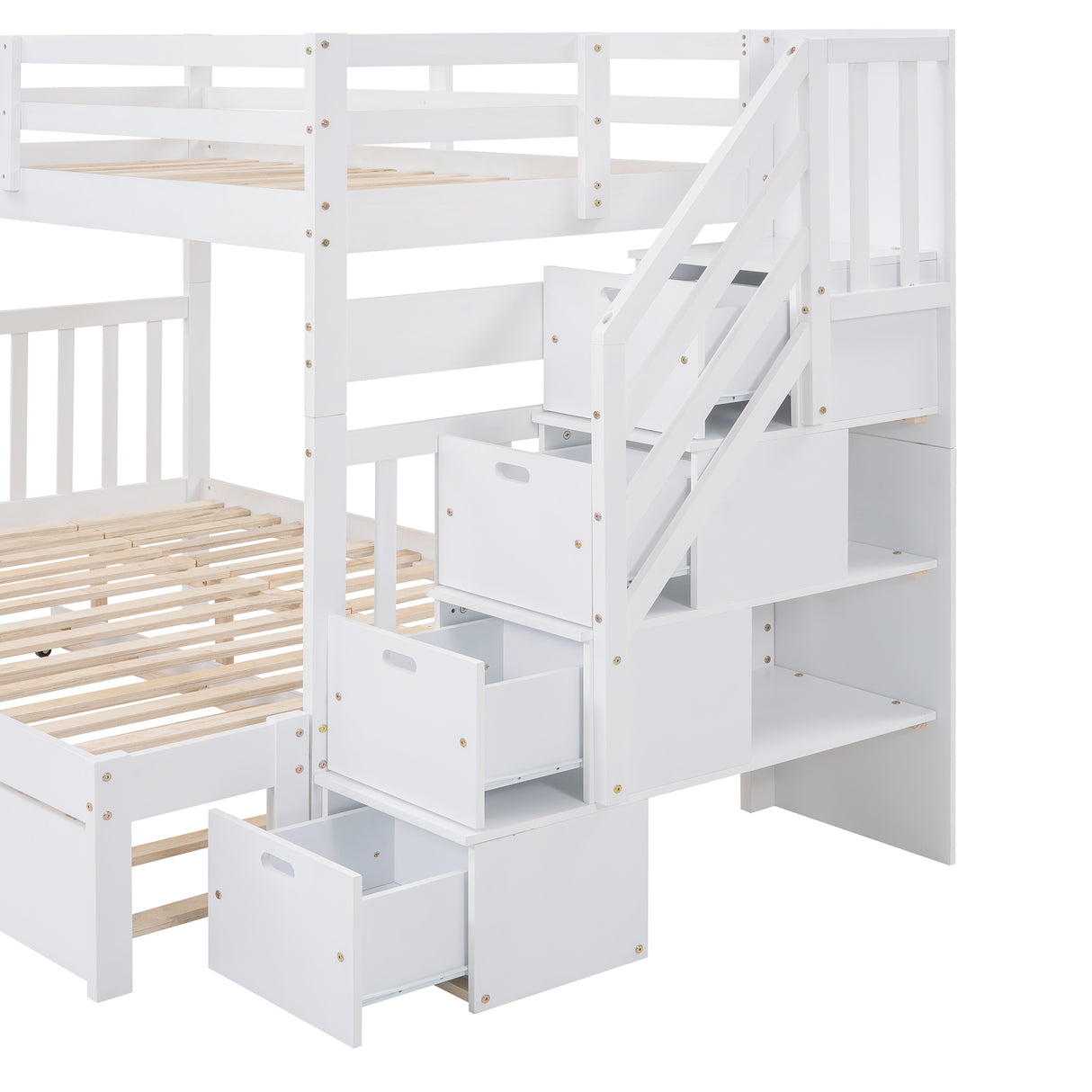 Twin over Twin/Full Bunk Bed with Twin Size Trundle (White)(OLD SKU :LP000025AAK) - Home Elegance USA