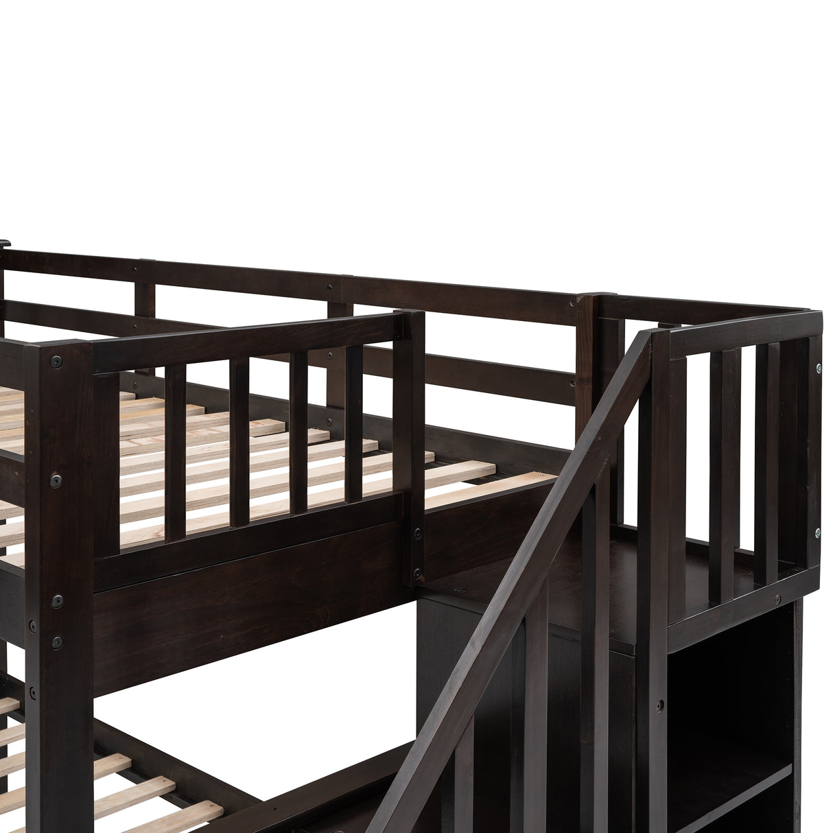 Stairway Twin-Over-Full Bunk Bed with Storage and Guard Rail for Bedroom, Espresso color(OLD SKU :LP000019AAP) - Home Elegance USA