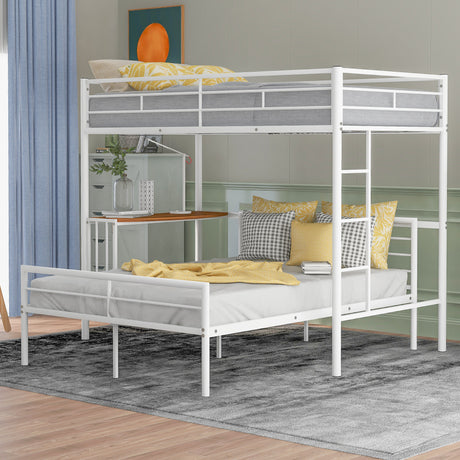 Twin Over Full Metal Bunk Bed with Desk, Ladder and Quality Slats for Bedroom, Metallic  White（OLD SKU :LP000092AAK） - Home Elegance USA