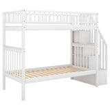 Twin over Twin Bunk Bed with Trundle and Storage, White - Home Elegance USA