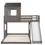 Wooden Twin Over Full Bunk Bed, Loft Bed with Playhouse, Farmhouse, Ladder, Slide and Guardrails, Antique Gray(OLD SKU :LT000028AAE) Home Elegance USA