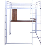 Full Size Metal Loft Bed with 2 Shelves and one Desk ,Silver (Old SKU: LP000091AAN )
