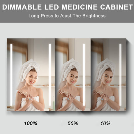 60x30 Inch LED Bathroom Medicine Cabinet Surface Mount Double Door Lighted Medicine Cabinet, Medicine Cabinets for Bathroom with Mirror Defogging, Dimmer Black - W995S00044 - image - 7