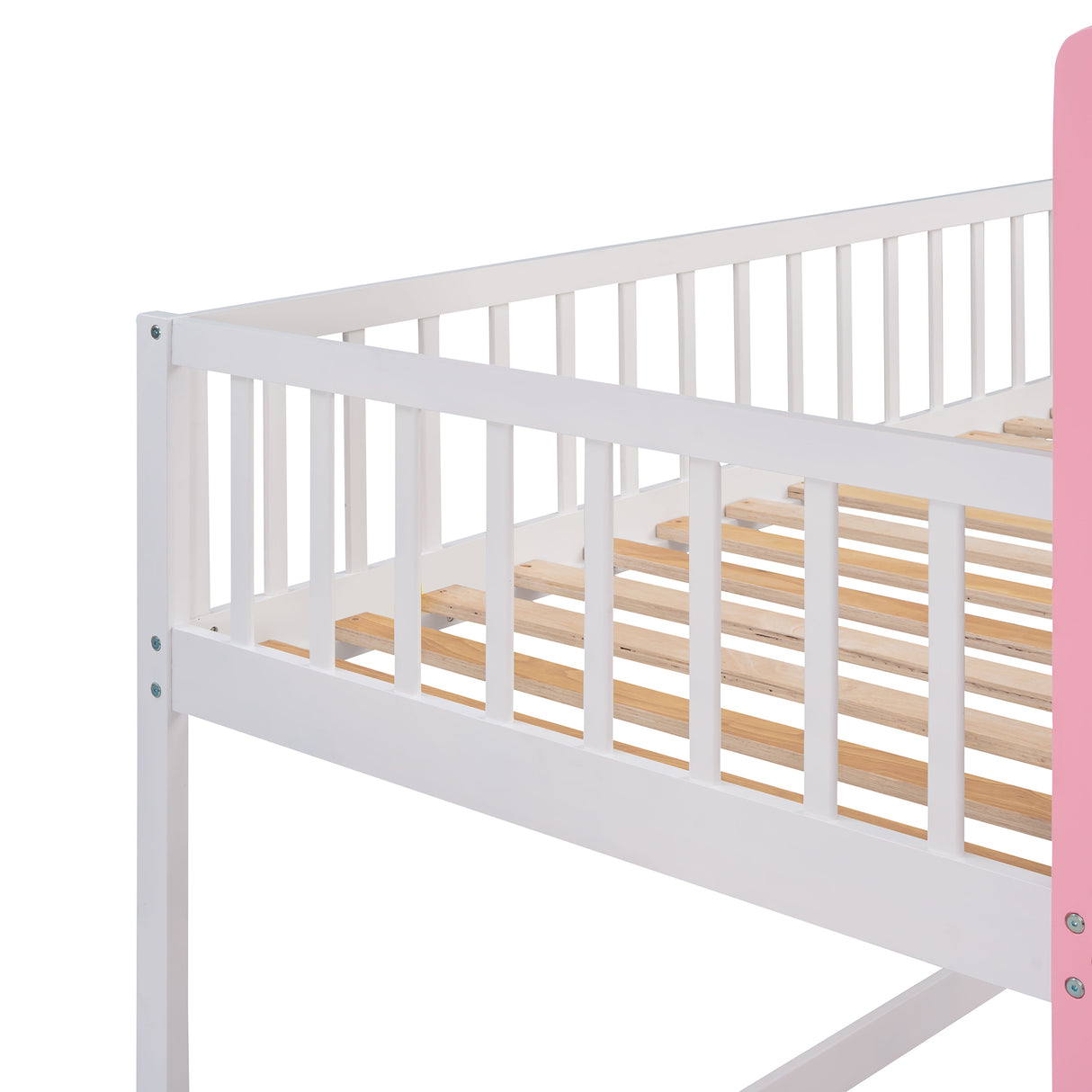 Twin Over Twin Castle Bunk Bed with Ladder - Pink - Home Elegance USA