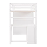 Twin size Loft Bed with Drawers,Desk,and Wardrobe-White - Home Elegance USA