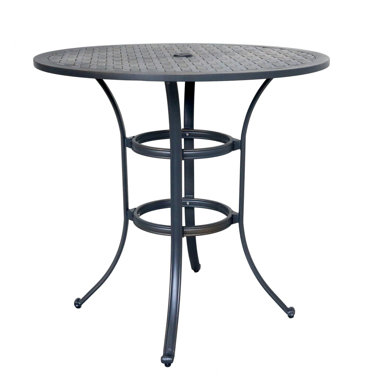 Round 4 - Person 42" Long Aluminum Bar Height Dining Set with Cushions, Navy Blue