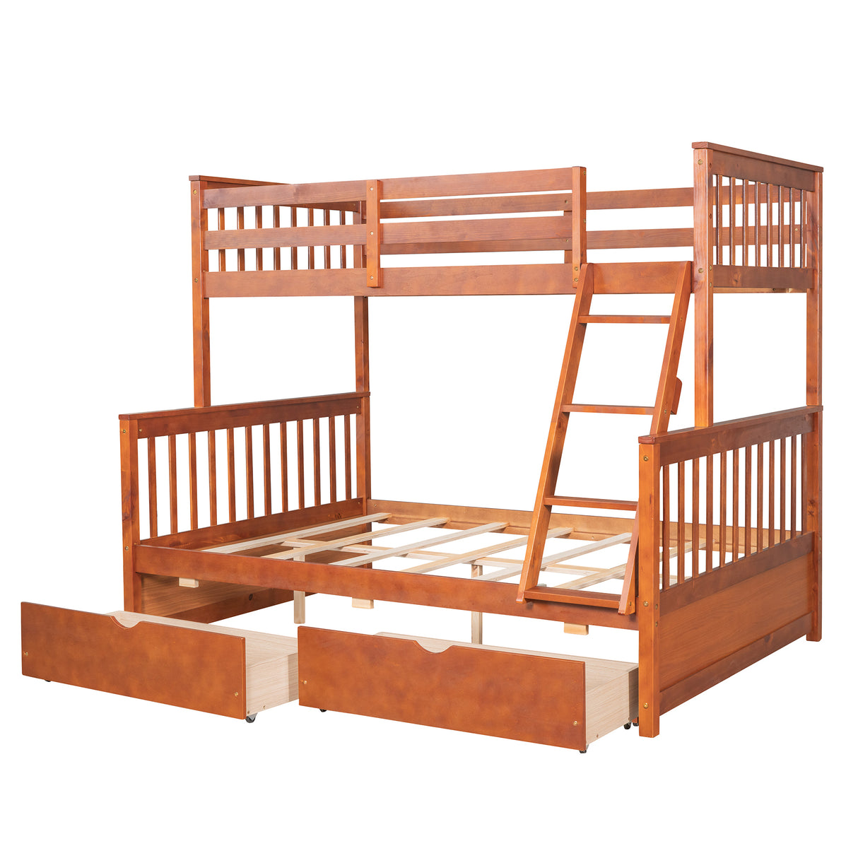 Twin-Over-Full Bunk Bed with Ladders and Two Storage Drawers (Walnut) ( old sku:LT000165AAD） - Home Elegance USA