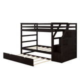 Twin-Over-Twin Bunk Bed with Twin Size Trundle and 3 Storage Stairs,Espresso (OLD SKU :LP000064AAP) - Home Elegance USA