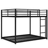 Full over Full Metal Bunk Bed, Low Bunk Bed with Ladder, Black（Old SKU:MF197034AAB） - Home Elegance USA