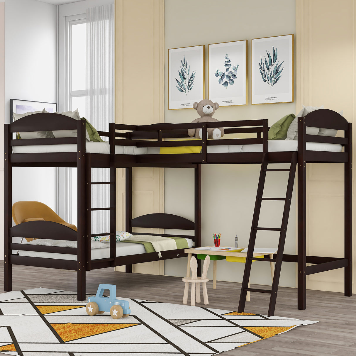 Twin L-Shaped Bunk Bed and Loft Bed - Espresso(OLD SKU :LP000023AAP) - Home Elegance USA