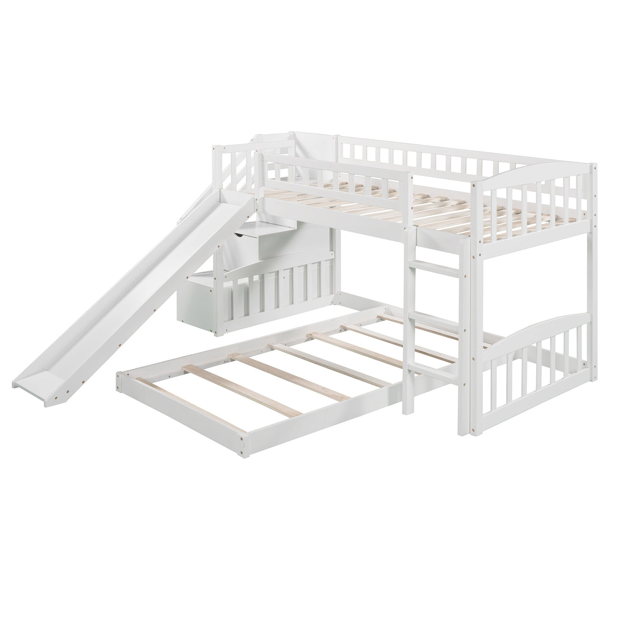 Stairway Twin over Twin Bunk Bed with Two Drawers and Slide, White(OLD SKU :LP000156AAK) - Home Elegance USA