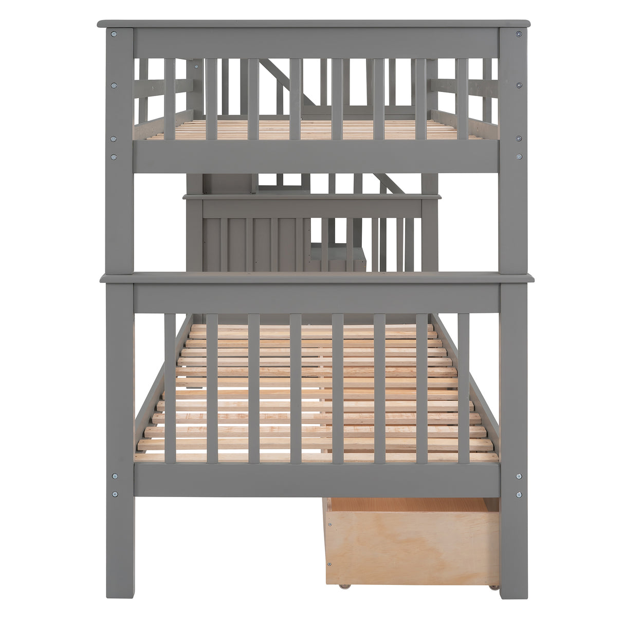 Stairway Twin-Over-Twin Bunk Bed with Three Drawers for Bedroom, Dorm - Gray(Old SKU: LP000309AAE) - Home Elegance USA