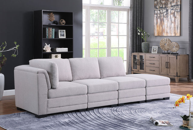 Kristin Light Gray Linen Fabric Reversible Sofa with Ottoman Home Elegance USA