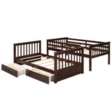 Twin-Over-Twin Bunk Bed with Ladders and Two Storage Drawers (Espresso) - Home Elegance USA