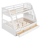 Twin-Over-Full Bunk Bed with Drawers，Ladder and Storage Staircase, White - Home Elegance USA