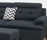 Living Room Furniture Black Cushion Sectional w Ottoman Linen Like Fabric Sofa Chaise - Home Elegance USA