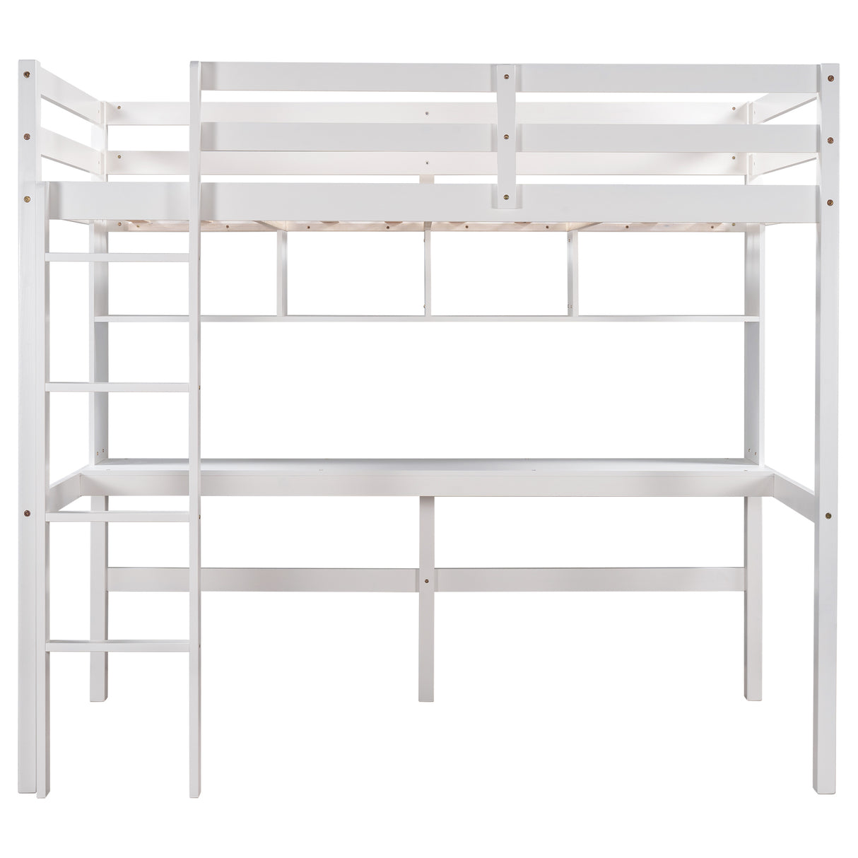 Twin Size Loft Bed with Convenient Desk, Shelves, and Ladder, White(Similar SKU:SM001302AAK) - Home Elegance USA