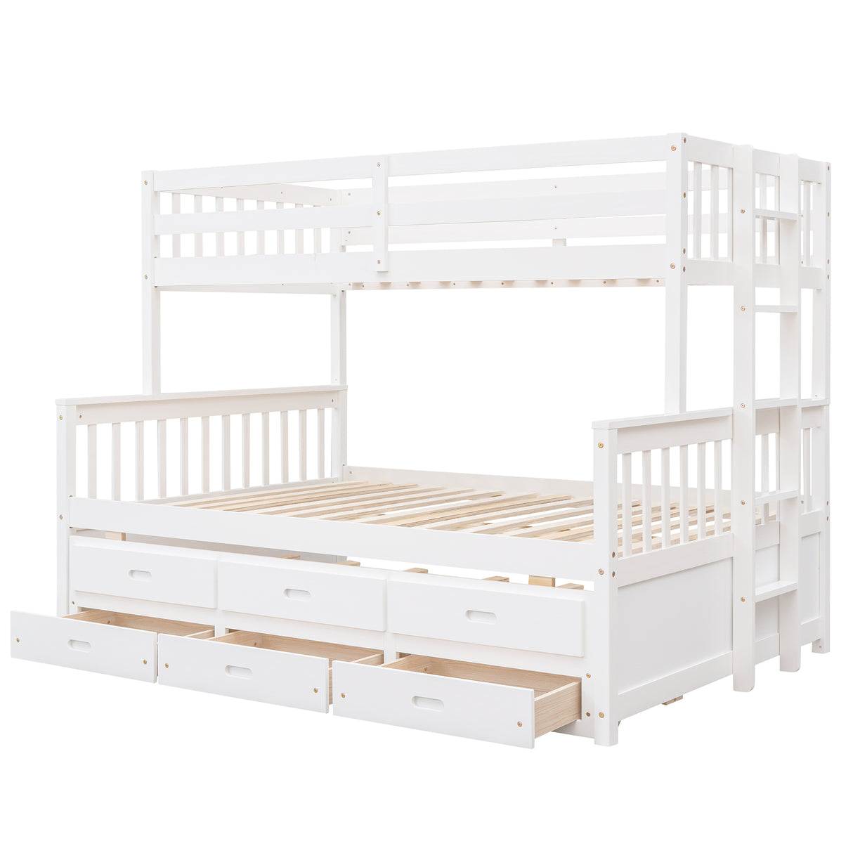 Twin-Over-Full Bunk Bed with Twin size Trundle , Separable Bunk Bed with Drawers for Bedroom - White - Home Elegance USA