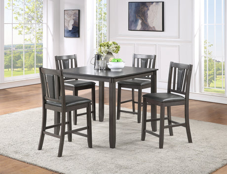Grey Finish Dinette 5pc Set Kitchen Breakfast Counter height Dining Table w wooden Top Upholstered Cushion 4x High Chairs Dining room Furniture - Home Elegance USA