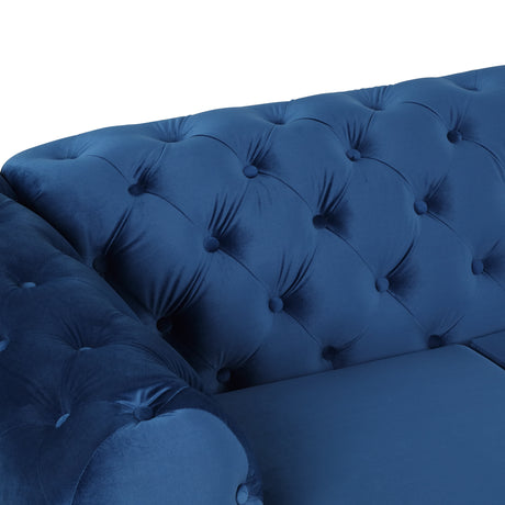 85.5" Velvet Upholstered Sofa with Sturdy Metal Legs,Modern Sofa Couch with Button Tufted Back, 3 Seater Sofa Couch for Living Room,Apartment,Home Office,Blue - SG000603AAC - image - 20