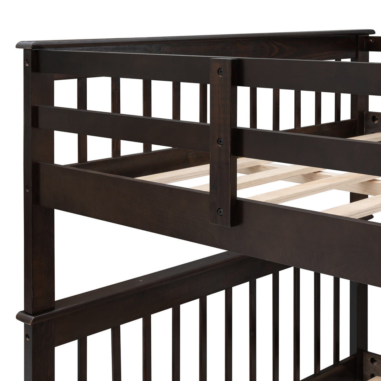 Stairway Full-Over-Full Bunk Bed with Twin size Trundle, Storage and Guard Rail for Bedroom, Dorm - Espresso(OLD SKU :LP001210AAP) - Home Elegance USA