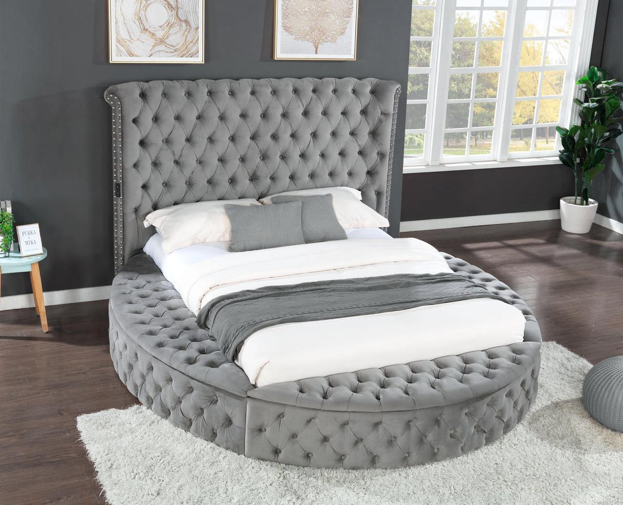 Hazel King Size Tufted Storage Bed made with Wood in Gray - Home Elegance USA