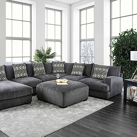 Kaylee - U-Shaped Sectional With Ottoman - Gray - Fabric - Home Elegance USA