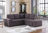 Katie Brown Linen Sleeper Sectional Sofa with Storage Ottoman, Storage Arm - Home Elegance USA