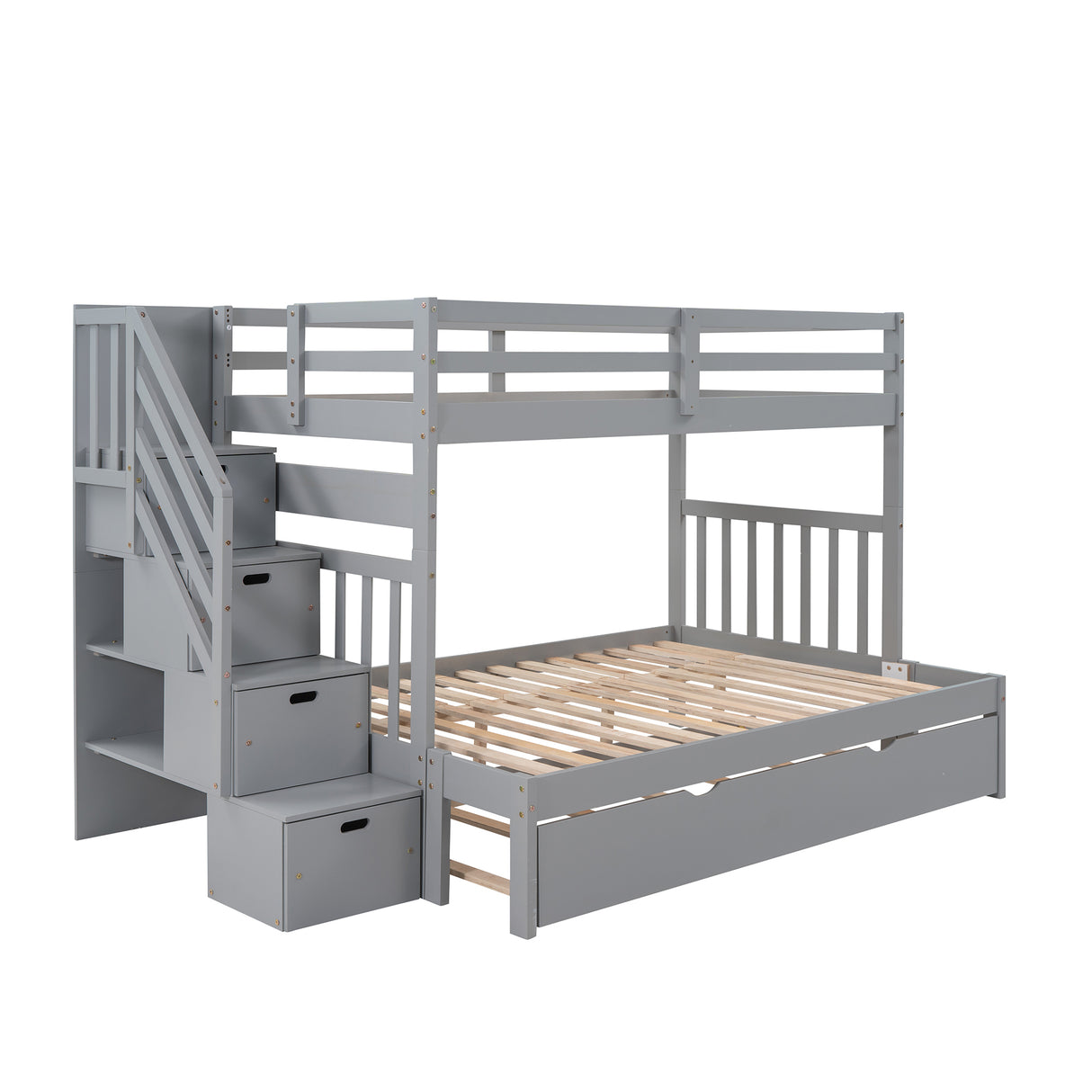 Twin over Twin/Full Bunk Bed with Twin Size Trundle (Gray)(OLD SKU :LP000025AAE) - Home Elegance USA