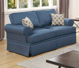 2pc Sofa Set Sofa And Loveseat Living Room Furniture Blue Glossy Polyfiber Cushion Couch | Home Elegance USA