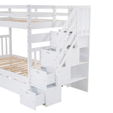 Twin over Twin/Full Bunk Bed with Twin Size Trundle (White)(OLD SKU :LP000025AAK) - Home Elegance USA