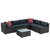 Patio Furniture, Outdoor Furniture, Seasonal PE Wicker Furniture, 7 Set Wicker Furniture With Tempered Glass Coffee Table