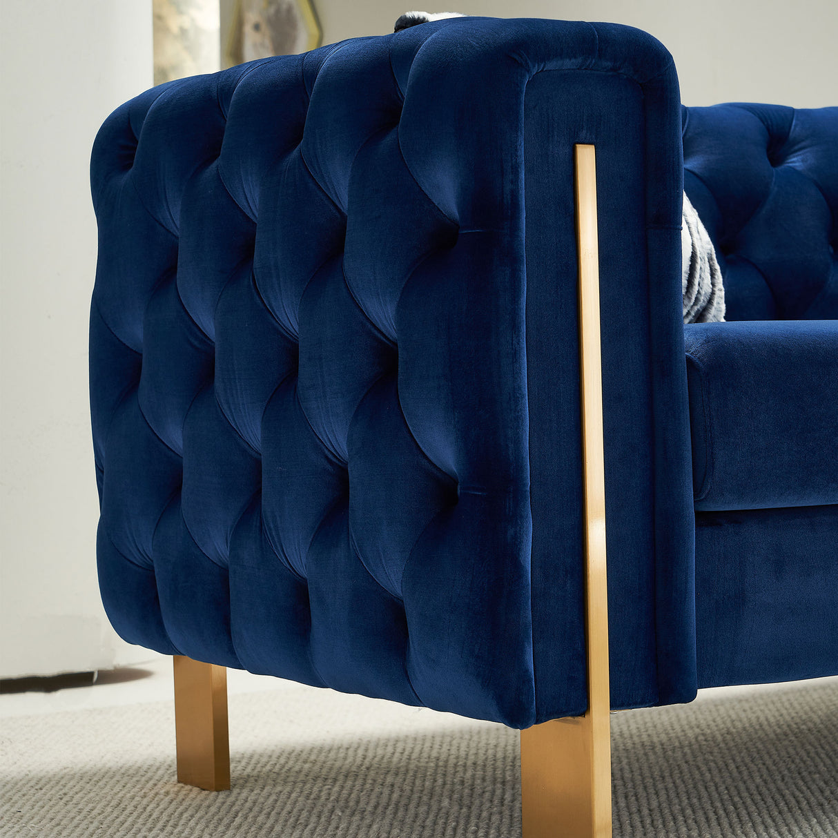 Modern velvet sofa BLUE color Home Elegance USA