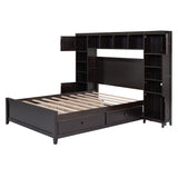 Full Size Wooden Bed With All-in-One Cabinet and Shelf, Espresso - Home Elegance USA