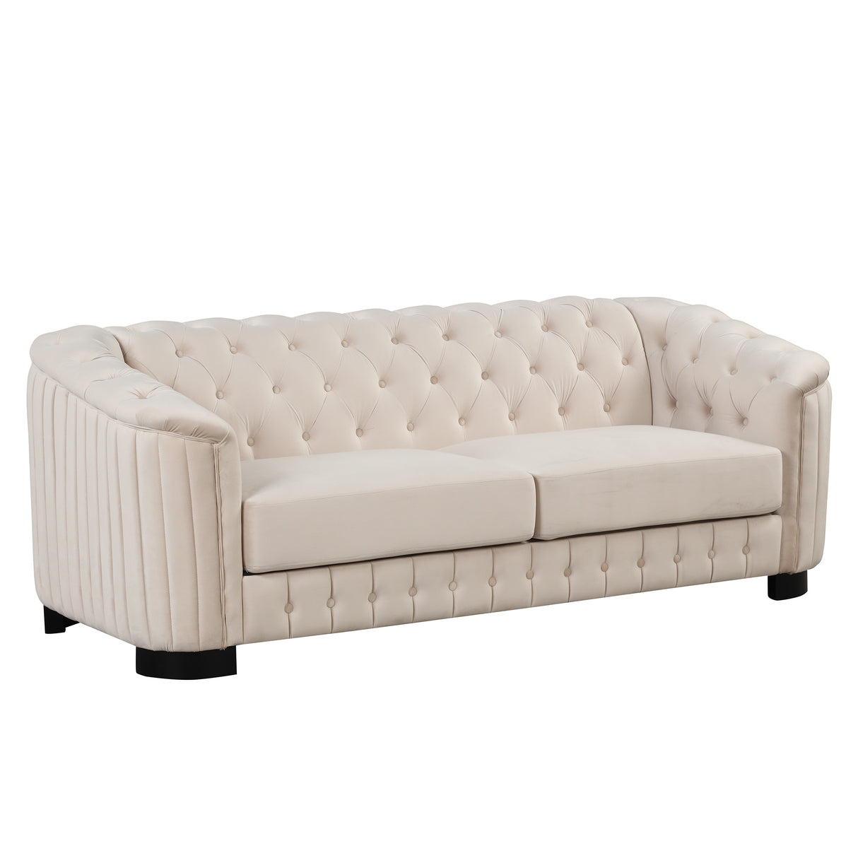 82" Mid Century Modern Sofa with Rubber Wood Legs,Velvet Upholstered Sofa Couch,Sofa with Thick Removable Seat Cushion, 3 Seater Sofa Couch for Living Room,Beige - SG000576AAA - image - 1