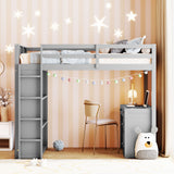 Twin Size Loft Bed with Ladder, Shelves, and Desk, Gray - Home Elegance USA