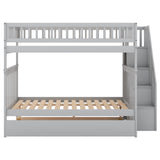 Full over Full Bunk Bed with Trundle and Staircase,Gray - Home Elegance USA