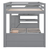 Wood Full Size Convertible Bunk Bed with Storage Staircase, Bedside Table, and 3 Drawers, Gray - Home Elegance USA